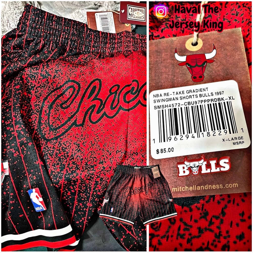 Men's NBA Mitchell & Ness RE-TAKE Red/Black Chicago Bulls 1997 Swingman Shorts